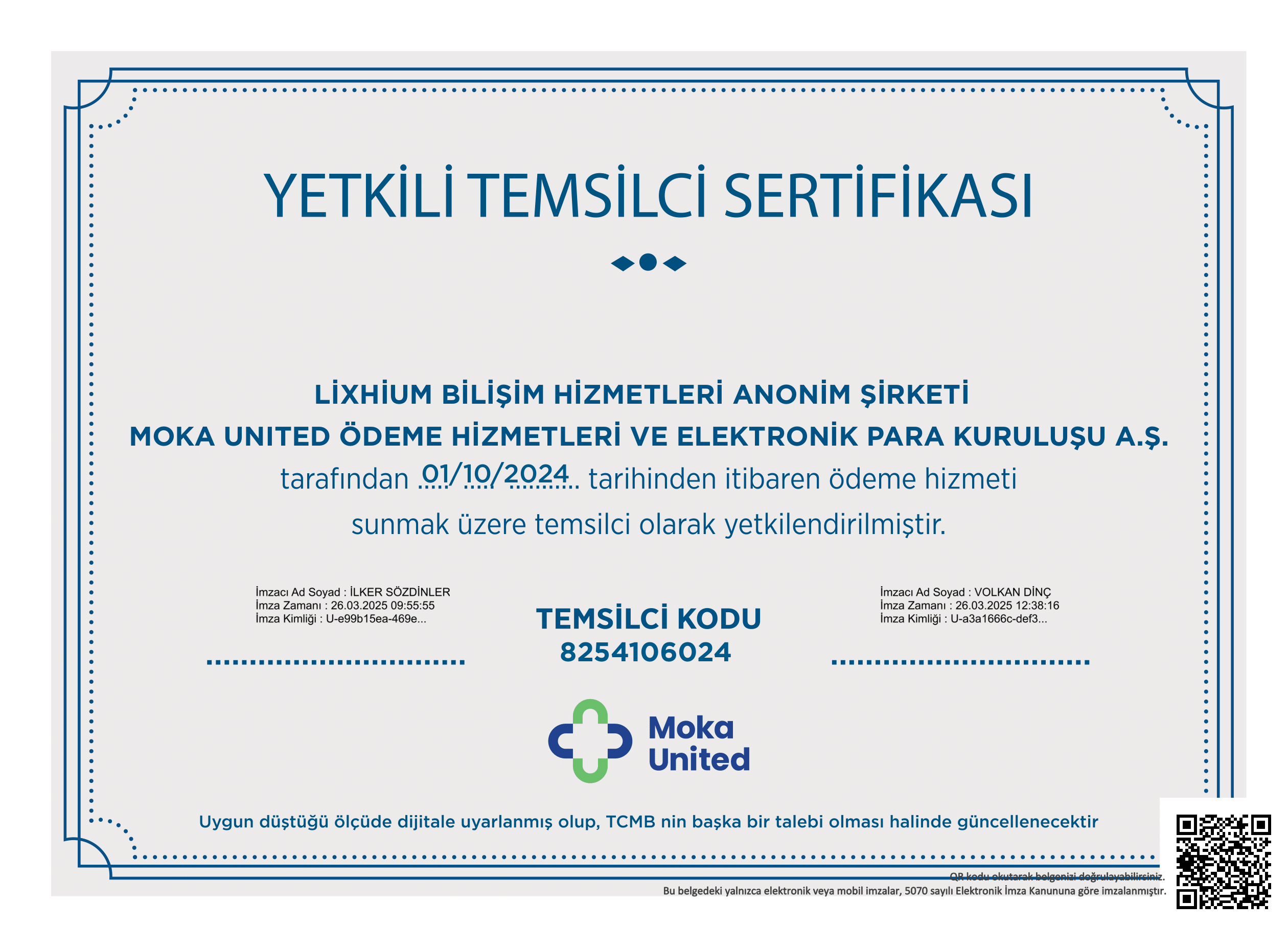 Lixhium Yetkili Temsilci Sertifikası